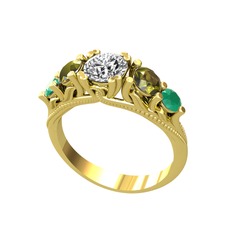 Eden 5 Taş Yüzük - Pırlanta, peridot ve kök zümrüt 925 ayar altın kaplama gümüş yüzük (0.92 karat) #1f2x06a