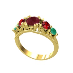 Eden 5 Taş Yüzük - Kök yakut, garnet ve kök zümrüt 925 ayar altın kaplama gümüş yüzük #1f7tz7q