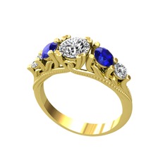 Eden 5 Taş Yüzük - Pırlanta, lab safir ve swarovski 18 ayar altın yüzük (0.92 karat) #1fqbsmh