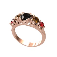 Eden 5 Taş Yüzük - Siyah zirkon, dumanlı kuvars ve garnet 18 ayar rose altın yüzük #1fv4nq9