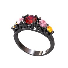 Eden 5 Taş Yüzük - Garnet, pembe kuvars ve sitrin 925 ayar siyah rodyum kaplama gümüş yüzük #1fxgo8b