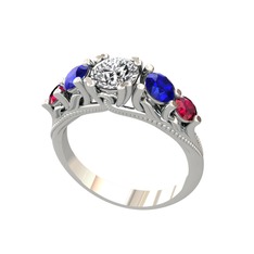 Swarovski, lab safir ve rodolit garnet 18 ayar beyaz altın yüzük