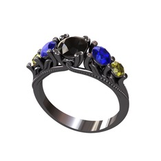 Eden 5 Taş Yüzük - Siyah zirkon, lab safir ve peridot 925 ayar siyah rodyum kaplama gümüş yüzük #1g1fcgc
