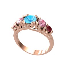 Eden 5 Taş Yüzük - Akuamarin, pembe kuvars ve kök yakut 18 ayar rose altın yüzük #1g8621w