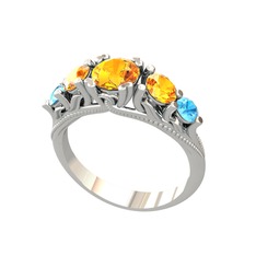 Eden 5 Taş Yüzük - Sitrin ve akuamarin 925 ayar gümüş yüzük #1ggrxqx