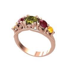 Peridot, kök yakut ve sitrin 8 ayar rose altın yüzük
