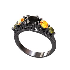 Eden 5 Taş Yüzük - Siyah zirkon, sitrin ve peridot 925 ayar siyah rodyum kaplama gümüş yüzük #1gjdwoo