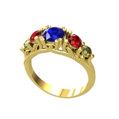 Lab safir, garnet ve peridot 8 ayar altın yüzük