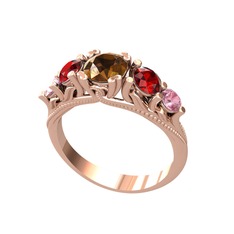 Eden 5 Taş Yüzük - Dumanlı kuvars, garnet ve pembe kuvars 18 ayar rose altın yüzük #1glq75z