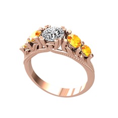 Eden 5 Taş Yüzük - Swarovski ve sitrin 8 ayar rose altın yüzük #1goxvlh