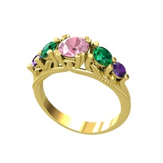 Eden 5 Taş Yüzük - Pembe kuvars, yeşil kuvars ve ametist 14 ayar altın yüzük #1hbovu3