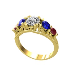Eden 5 Taş Yüzük - Swarovski, lab safir ve kök yakut 8 ayar altın yüzük #1hbt1jf