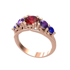 Eden 5 Taş Yüzük - Garnet, ametist ve lab safir 8 ayar rose altın yüzük #1hgo6xj