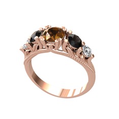 Eden 5 Taş Yüzük - Dumanlı kuvars, siyah zirkon ve pırlanta 18 ayar rose altın yüzük (0.36 karat) #1hsttj1