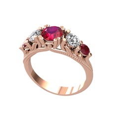 Eden 5 Taş Yüzük - Rodolit garnet, swarovski ve kök yakut 925 ayar rose altın kaplama gümüş yüzük #1hu6g3m