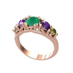 Eden 5 Taş Yüzük - Kök zümrüt, ametist ve peridot 925 ayar rose altın kaplama gümüş yüzük #1huryna