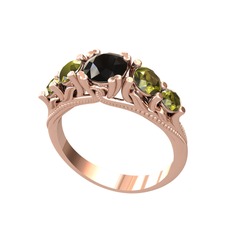 Eden 5 Taş Yüzük - Siyah zirkon ve peridot 8 ayar rose altın yüzük #1hwyyc9