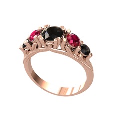 Siyah zirkon ve rodolit garnet 8 ayar rose altın yüzük