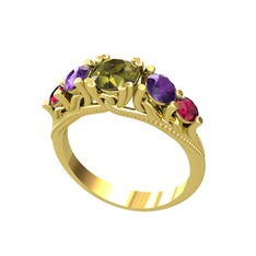 Peridot, ametist ve rodolit garnet 14 ayar altın yüzük