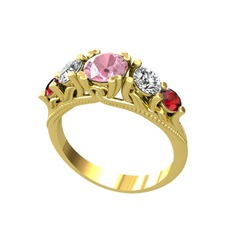 Eden 5 Taş Yüzük - Pembe kuvars, beyaz zirkon ve garnet 925 ayar altın kaplama gümüş yüzük #1i6xqmu