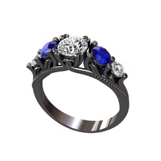 Eden 5 Taş Yüzük - Swarovski, lab safir ve pırlanta 925 ayar siyah rodyum kaplama gümüş yüzük (0.36 karat) #1i7b7by