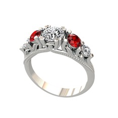Eden 5 Taş Yüzük - Pırlanta ve garnet 925 ayar gümüş yüzük (1.28 karat) #1iigayx