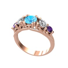 Eden 5 Taş Yüzük - Akuamarin, swarovski ve ametist 8 ayar rose altın yüzük #1ikmmwc
