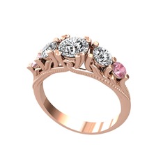 Eden 5 Taş Yüzük - Swarovski ve pembe kuvars 18 ayar rose altın yüzük #1ilms3r