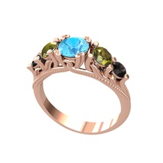 Eden 5 Taş Yüzük - Akuamarin, peridot ve siyah zirkon 18 ayar rose altın yüzük #1inb1vm