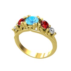 Akuamarin, garnet ve swarovski 925 ayar altın kaplama gümüş yüzük