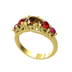 Eden 5 Taş Yüzük - Dumanlı kuvars, garnet ve rodolit garnet 8 ayar altın yüzük #1ity8t6