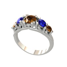 Eden 5 Taş Yüzük - Dumanlı kuvars ve lab safir 18 ayar beyaz altın yüzük #1ixrfkh