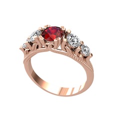 Eden 5 Taş Yüzük - Garnet, swarovski ve beyaz zirkon 14 ayar rose altın yüzük #1j7slvy
