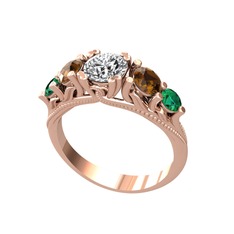Eden 5 Taş Yüzük - Swarovski, dumanlı kuvars ve yeşil kuvars 8 ayar rose altın yüzük #1jasrx8