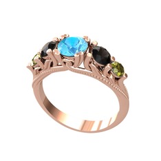 Eden 5 Taş Yüzük - Akuamarin, siyah zirkon ve peridot 18 ayar rose altın yüzük #1jkhfx4