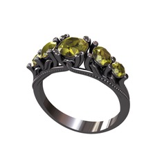 Eden 5 Taş Yüzük - Peridot 925 ayar siyah rodyum kaplama gümüş yüzük #1jmu8xp