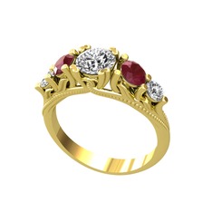 Swarovski, kök yakut ve beyaz zirkon 14 ayar altın yüzük