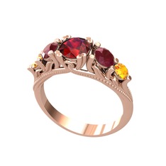 Garnet, kök yakut ve sitrin 925 ayar rose altın kaplama gümüş yüzük