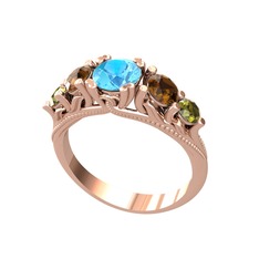 Akuamarin, dumanlı kuvars ve peridot 18 ayar rose altın yüzük