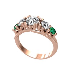 Beyaz zirkon, swarovski ve yeşil kuvars 8 ayar rose altın yüzük