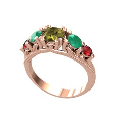 Peridot, kök zümrüt ve garnet 18 ayar rose altın yüzük