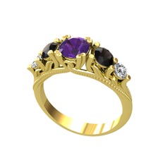 Eden 5 Taş Yüzük - Ametist, siyah zirkon ve swarovski 18 ayar altın yüzük #1k8sp2f