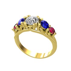 Pırlanta, lab safir ve rodolit garnet 925 ayar altın kaplama gümüş yüzük (0.92 karat)