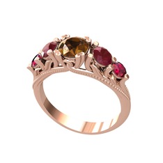 Eden 5 Taş Yüzük - Dumanlı kuvars, kök yakut ve rodolit garnet 8 ayar rose altın yüzük #1kerz0w