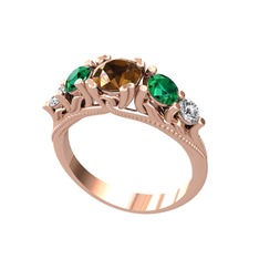 Dumanlı kuvars, yeşil kuvars ve swarovski 8 ayar rose altın yüzük
