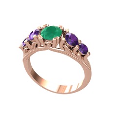 Kök zümrüt ve ametist 925 ayar rose altın kaplama gümüş yüzük