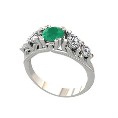 Eden 5 Taş Yüzük - Kök zümrüt, swarovski ve pırlanta 925 ayar gümüş yüzük (0.36 karat) #1kilf03