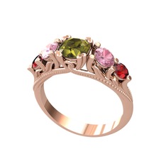 Eden 5 Taş Yüzük - Peridot, pembe kuvars ve garnet 14 ayar rose altın yüzük #1kkyhr4
