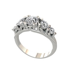 Eden 5 Taş Yüzük - Pırlanta, beyaz zirkon ve swarovski 8 ayar beyaz altın yüzük (0.92 karat) #1ko54iq