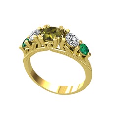 Eden 5 Taş Yüzük - Peridot, swarovski ve yeşil kuvars 18 ayar altın yüzük #1kqefr4